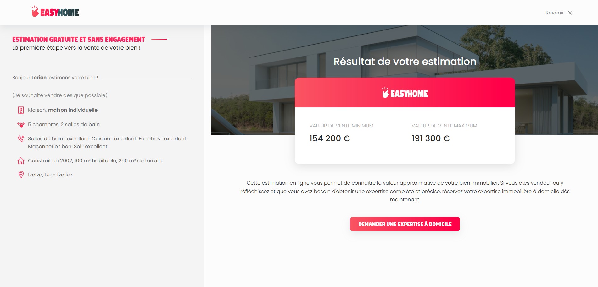 easyhome belgique site internet estimation resultats